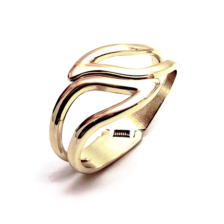 Open Wave Goldtone Hinged Cuff Bracelet - Click Image to Close